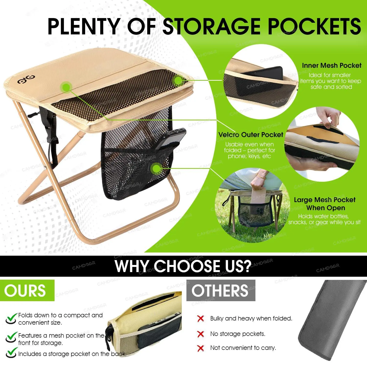 Portable Outdoor Folding Chair with Shoulder, Strap Ultra Light 1.5 lbs