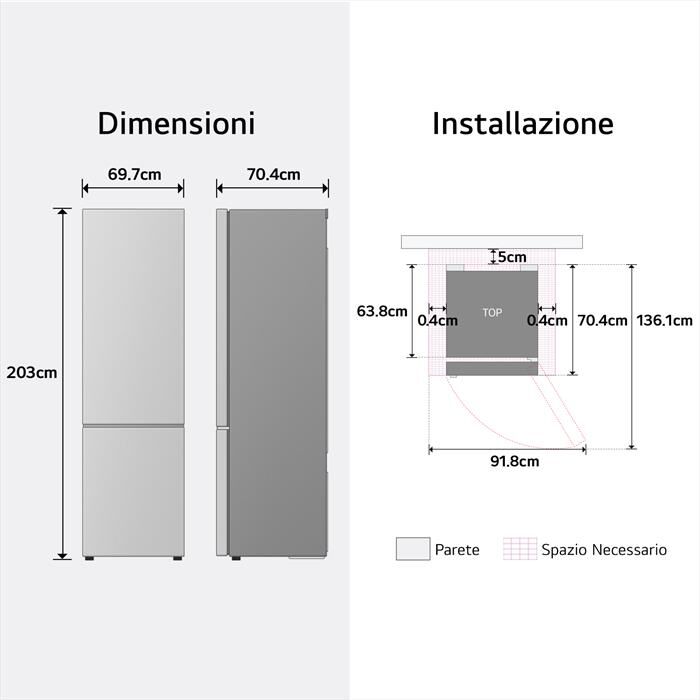 LG - Frigorifero combinato GBBW322CPY Classe C 465lt-Argento