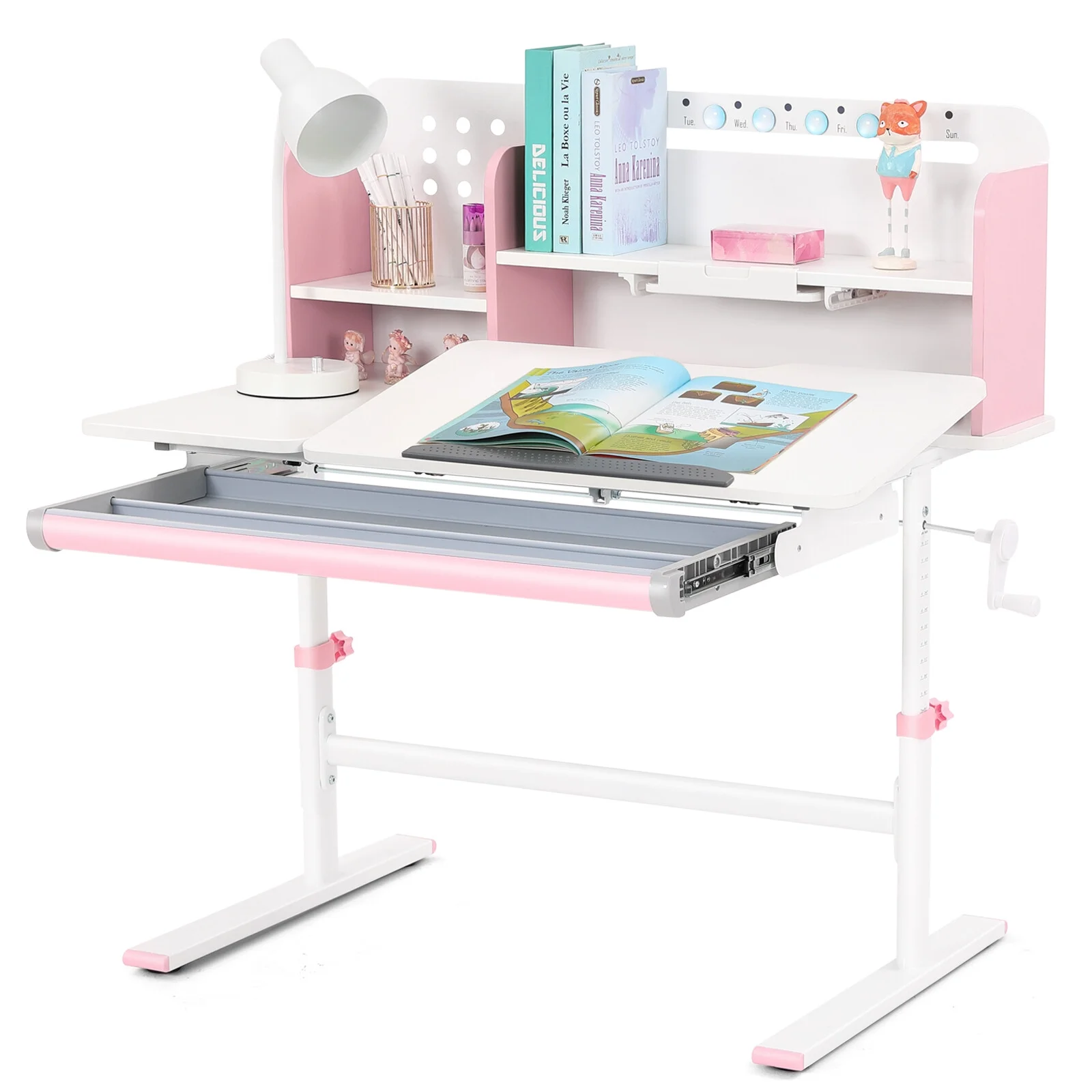 Adjustable Height Ergonomic Kids Study Desk & Chair Set Children Students Drafting Table Home School with Shelf,Drawer(Gray)