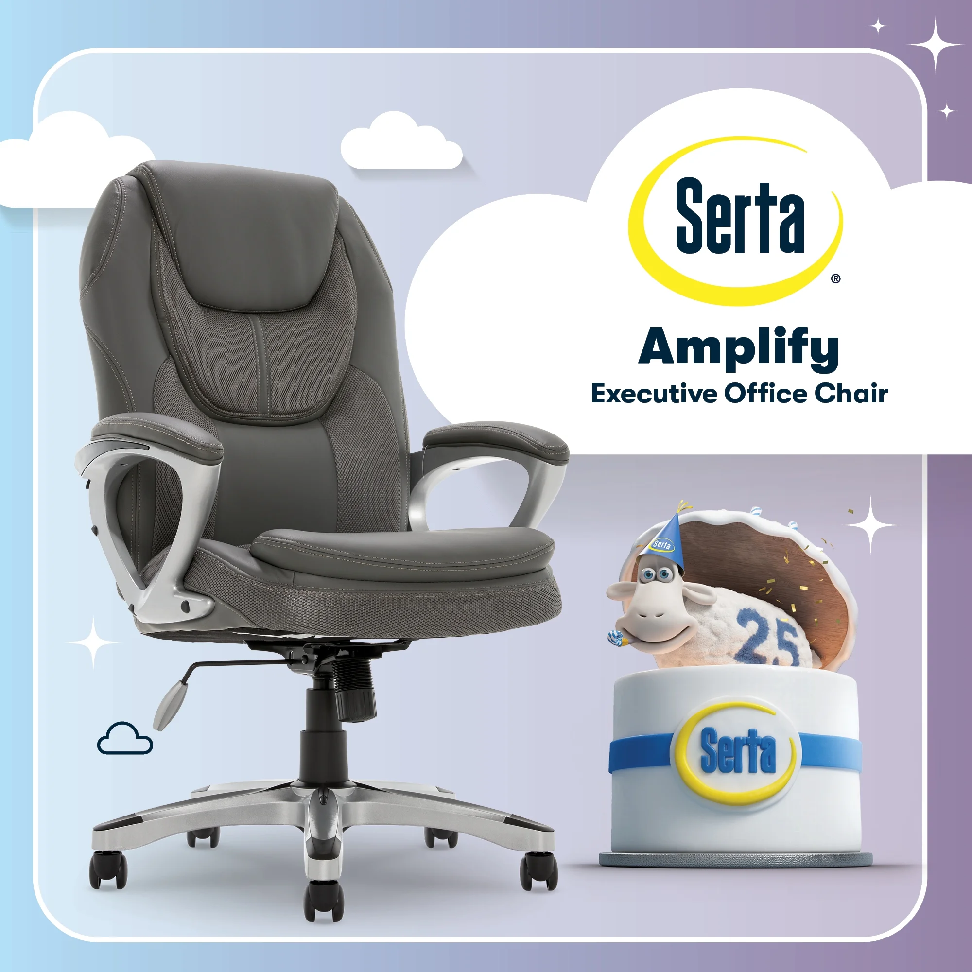 Serta Amplify Executive Office Chair with Faux Leather and Mesh, Black