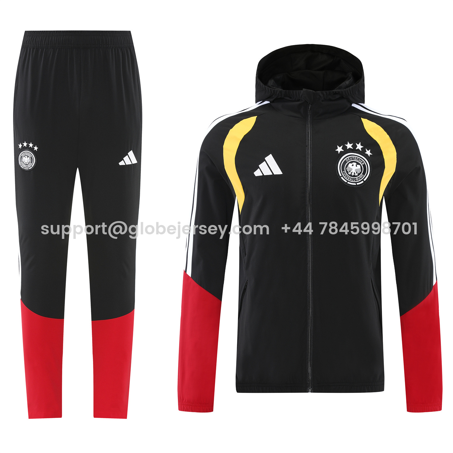 Germany 2026 Hooded Windbreaker Training Set - Black Red Top and Pants