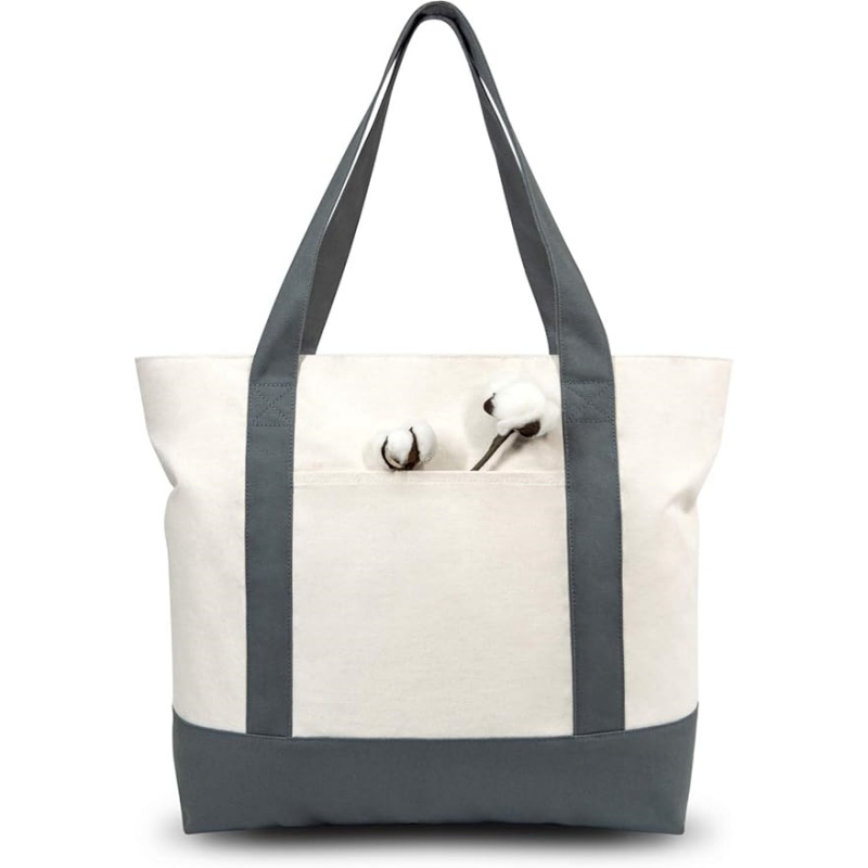 CANVORY 1-Pack Canvas Tote Bag with an External Pocket