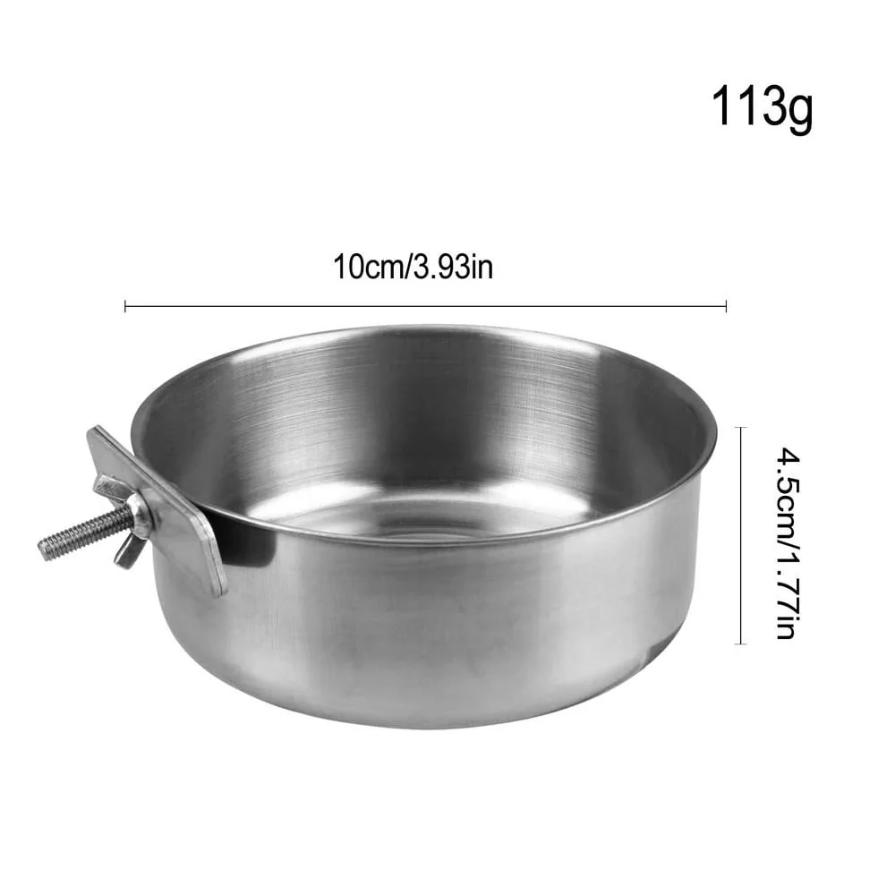 Trianu 2 Pack Bird Feeding Dish Cups Parrot Stainless Steel Food Water Dish Platform Feeder Cage Bowl with Clamp Holder for Cockatiel Budgies Parakeet Macaw