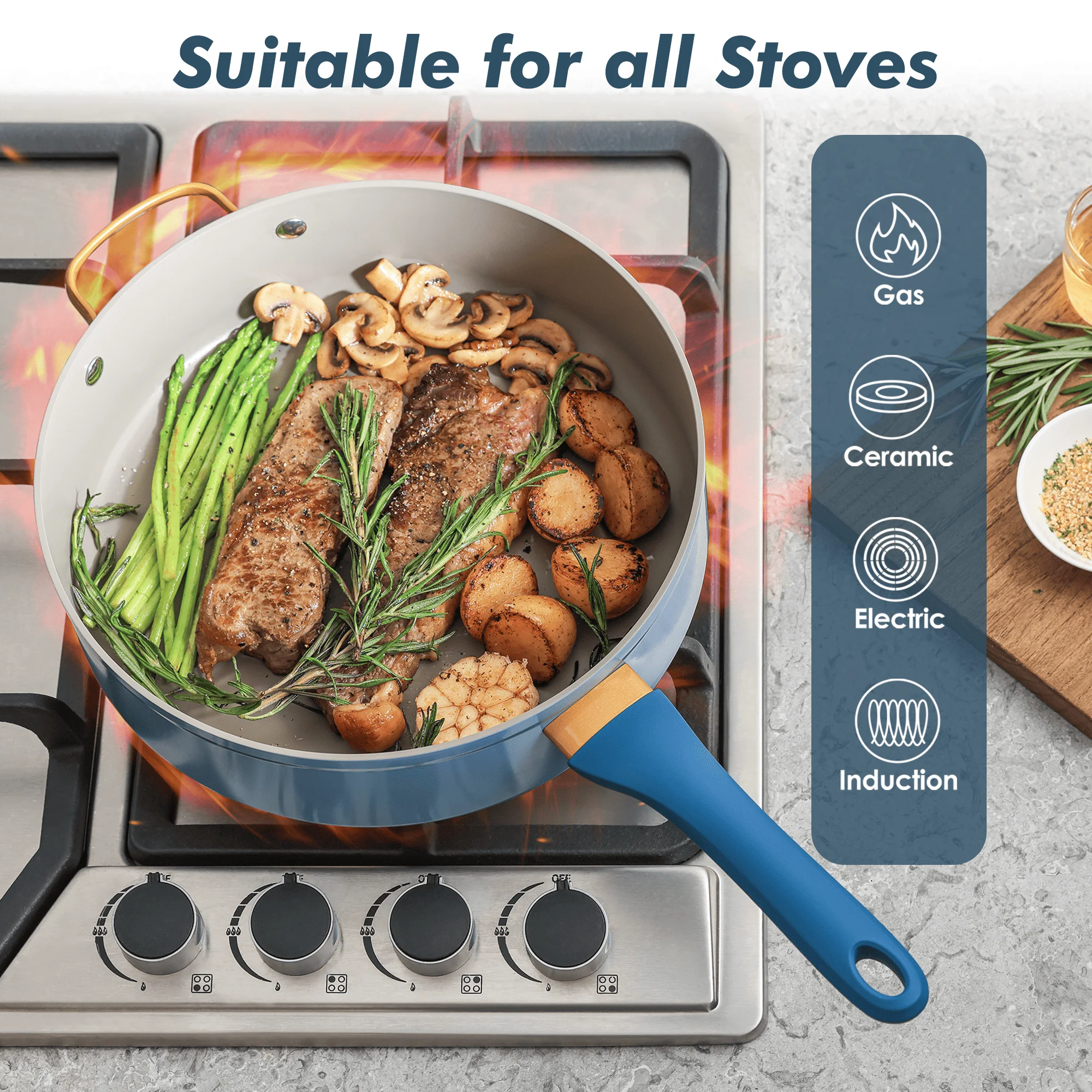 SENSARTE Nonstick Pots and Pans Set, 18Pcs Non Stick Cookware Sets, Induction Kitchen Cookware Sets Green