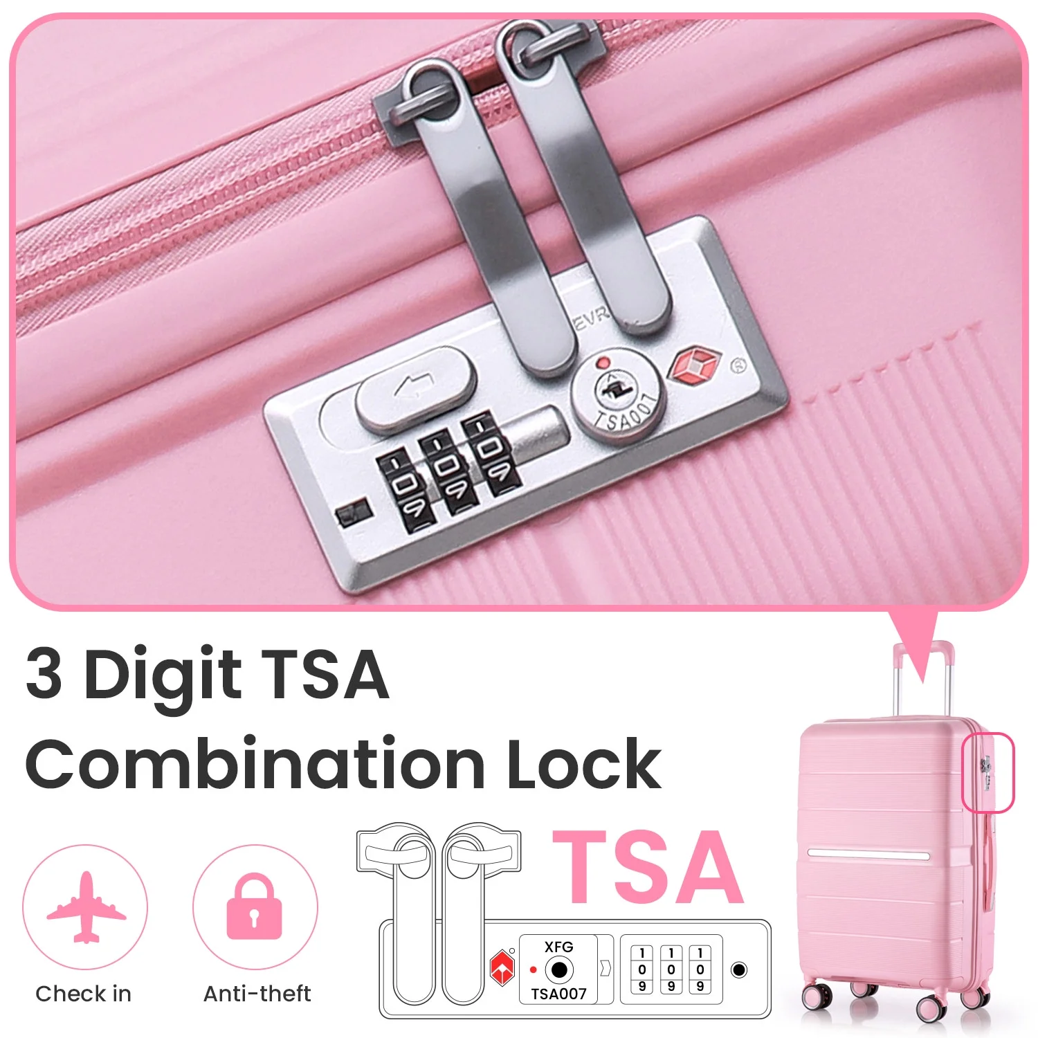 4 Piece Luggage Set, Expandable Lightweight Suitcase Set, PP Materials Travel Luggage with TSA Lock Spinner Wheels, White (14/20/24/28)