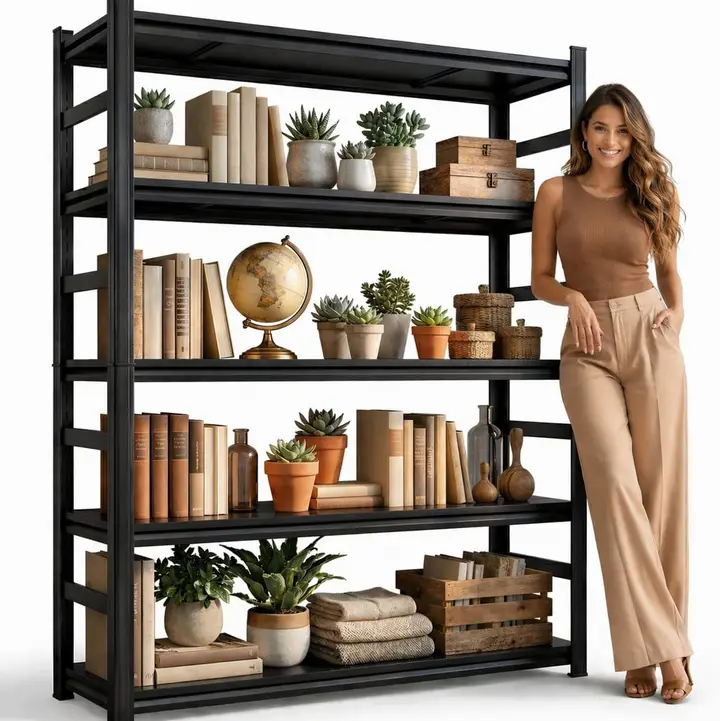 Industrial Grade 5 Tier Heavy Duty Metal Bookshelf 72 Inch Tall