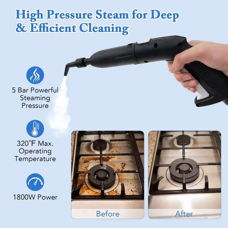 1800W Portable Steam Cleaner Kit with 15 Attachments for Deep Cleaning Tasks