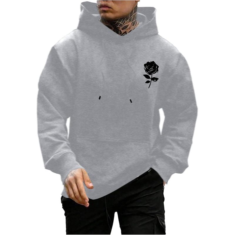 Men's Graphic Print Long Sleeve Drawstring Hoodie Pullover Sweatshirt