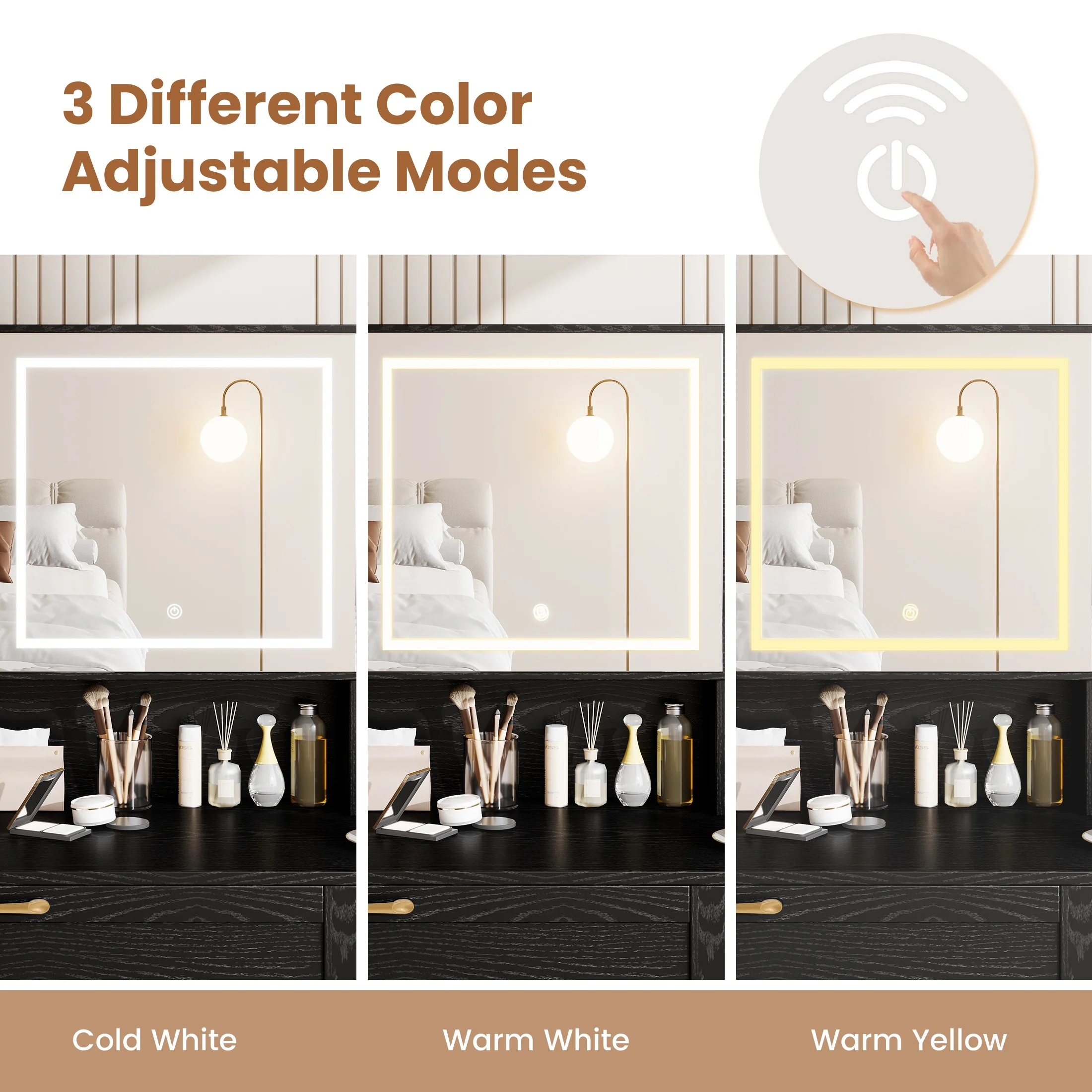 SESSLIFE 41''Vanity Set with Charging Station, Large Makeup Desk with LED Sliding Mirror, 3 Lighting Modes Adjustable Brightness, Makeup Dressing Table Set for Adults,Women, White