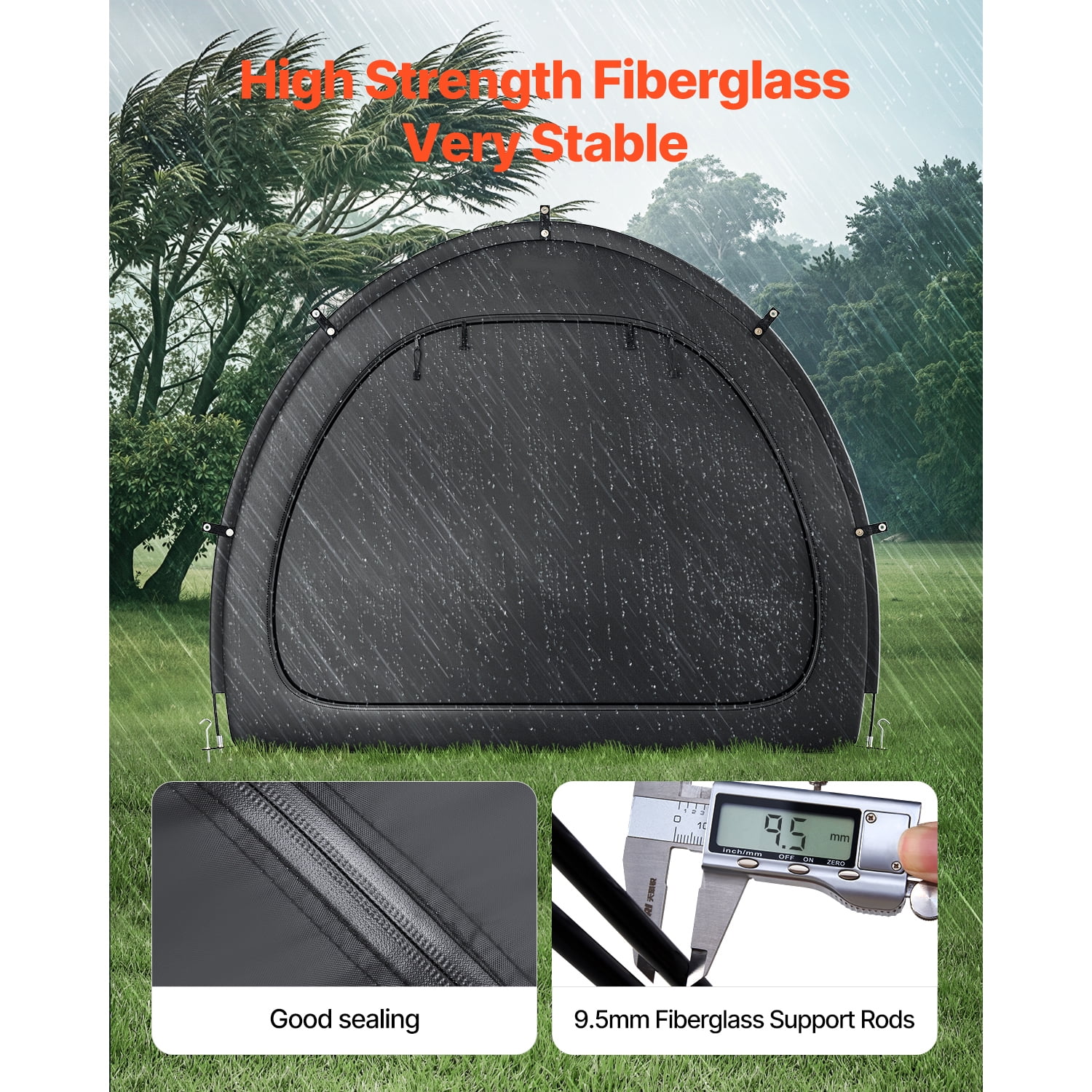 KFFKFF Outdoor Bike Storage Tent, Holds 5 Bicycles, Spacious and Ventilated with Waterproof Design, Durable Fiberglass Frame & Dual Zippers, Suitable for Bicycles