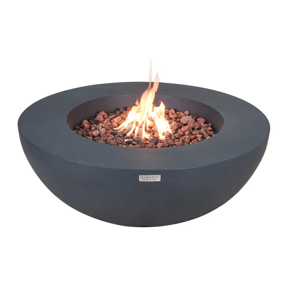 Elementi Outdoor Lunar Fire Bowl 42 Inches Grey Durable Fire Pit Table Glass Reinforced Concrete Round Fire Table Natural Gas Patio Fire Place Electronic Ignition Lava Rock Included