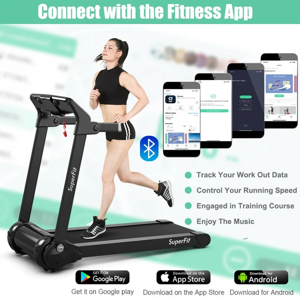 Topcobe 3HP Electric Folding Treadmill with Bluetooth Speaker, Under Desk Walking Pad Treadmill, Walking Pad with Handle Bar, Silver