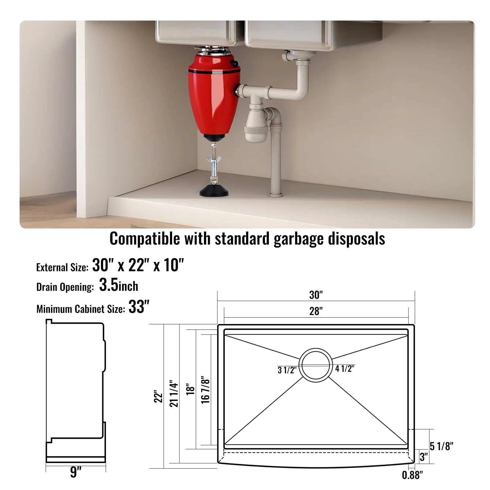 KFFKFF 30''x22'' Kitchen Sink, Farmhouse Kitchen Stainless Steel Sink,  Drop-In Single Bowl with Multi-functional Accessories, Ideal for Home Dishwasher, Preparation Area