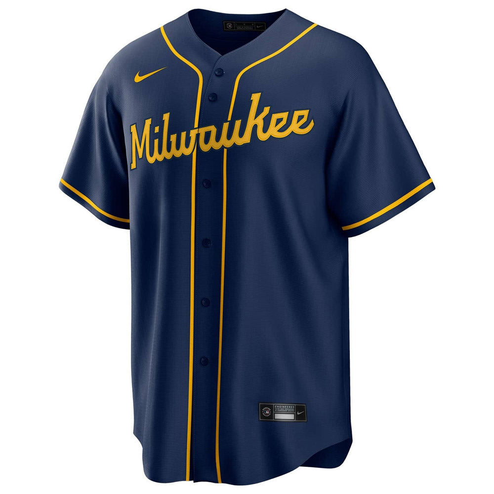 Men's Milwaukee Brewers Willy Adames Cool Base Replica Alternate Jersey - Navy