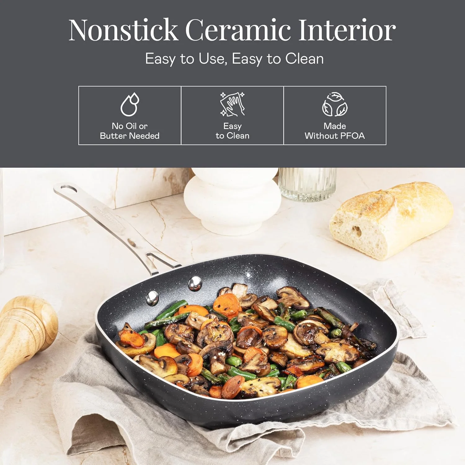 Granitestone 20 Pc Ceramic Cookware Set Nonstick, Pots and Pans Set Non Stick for Kitchen with Bakeware and Utensils, Ceramic Pan Set, Non Toxic Cookware Sets, Oven & Dishwasher Safe, Black