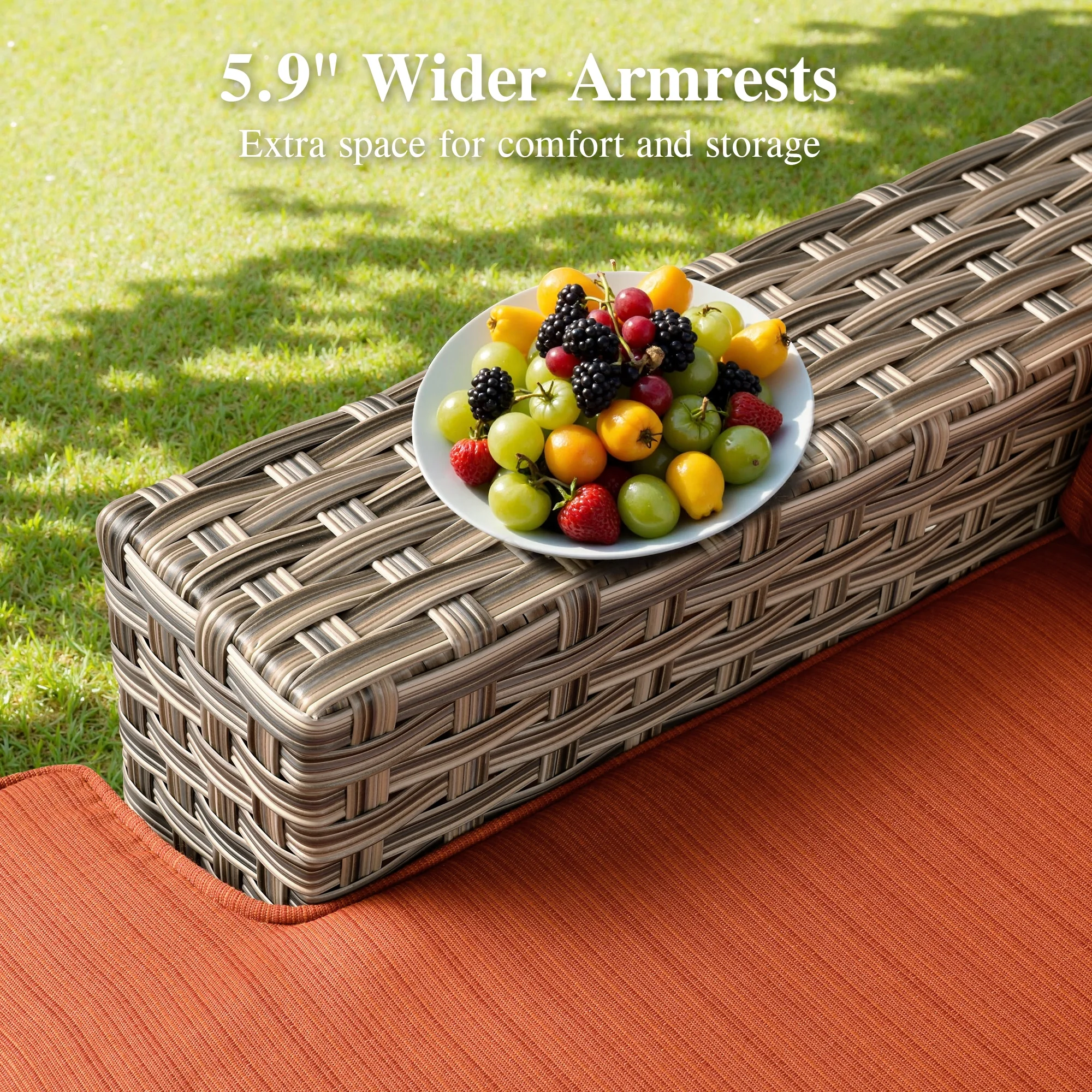 Ovios 10 Pieces Outdoor Patio Furniture Modern High-Back All-Weather Wicker Sectional Conversation Set with Propane Fire Pit Table & Swivel Chair, Dark Gray