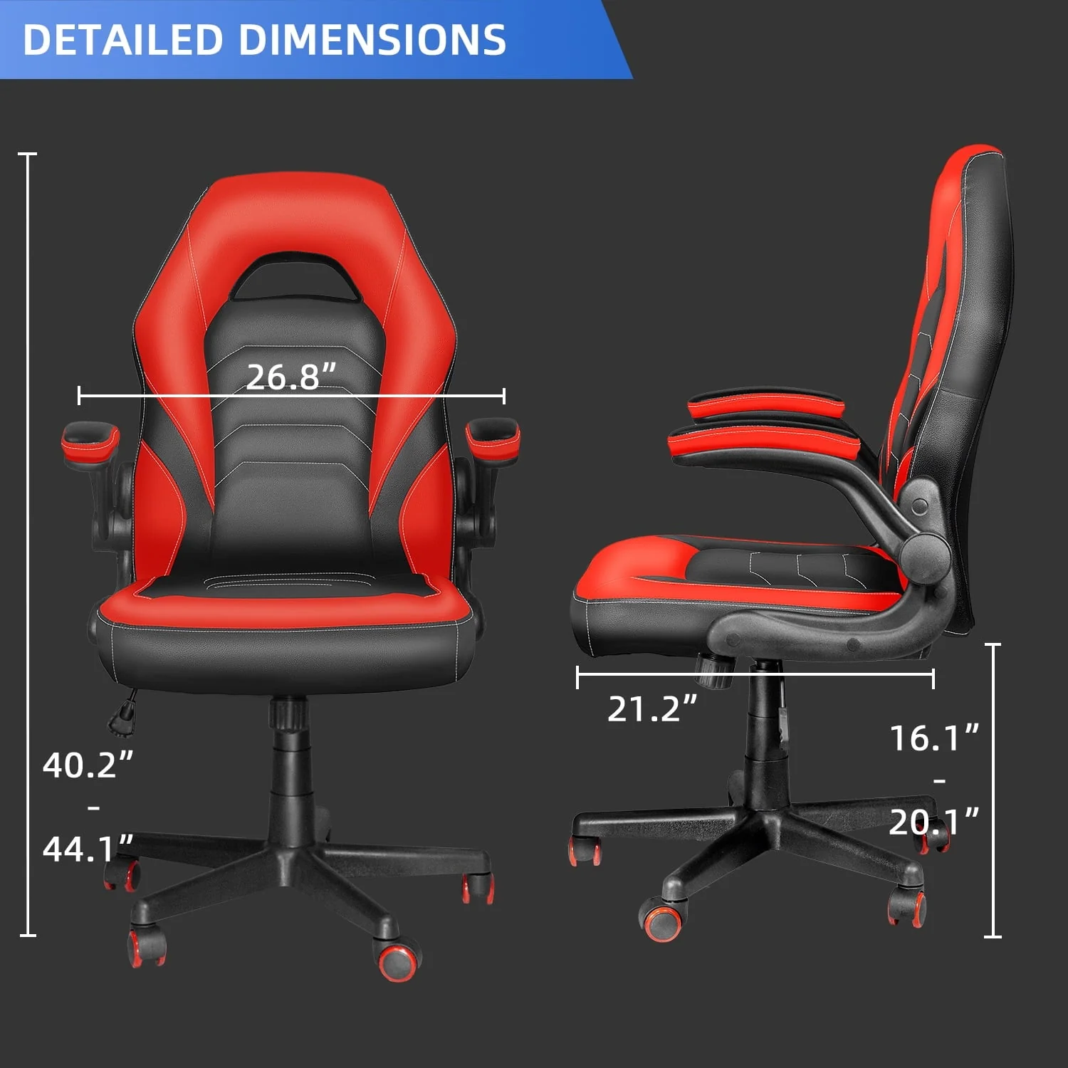 HomeZeer Gaming Chair, Video Game Chairs for Kids, Computer Office Desk Chair with Lumbar Support, Pu Leather Gamer Chair up to 330lb, Red