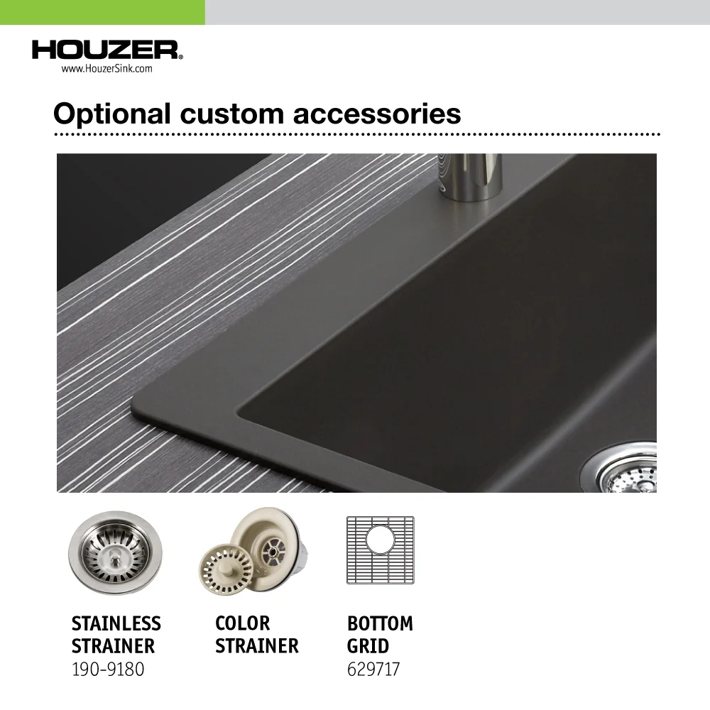 Houzer Quartztone 16 in Slate Granite Composite Dual Mount Topmount or Undermount Single Bowl Bar Sink - E-100 SLATE