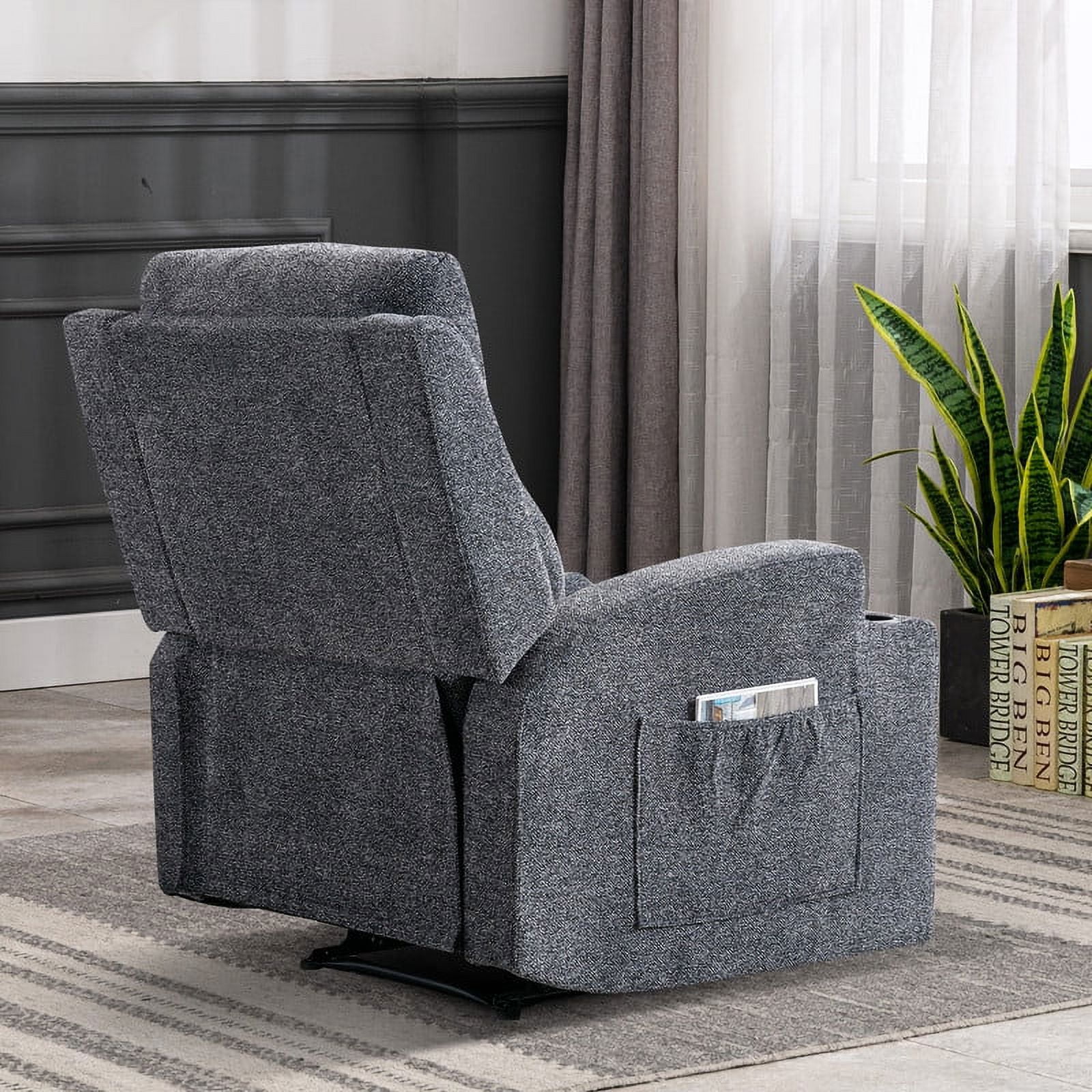 Bonzy Home Heated Manual Massage Recliner with Cup Holder Padded Breathable Fabric Recliner, Home Theater Seating��Navy