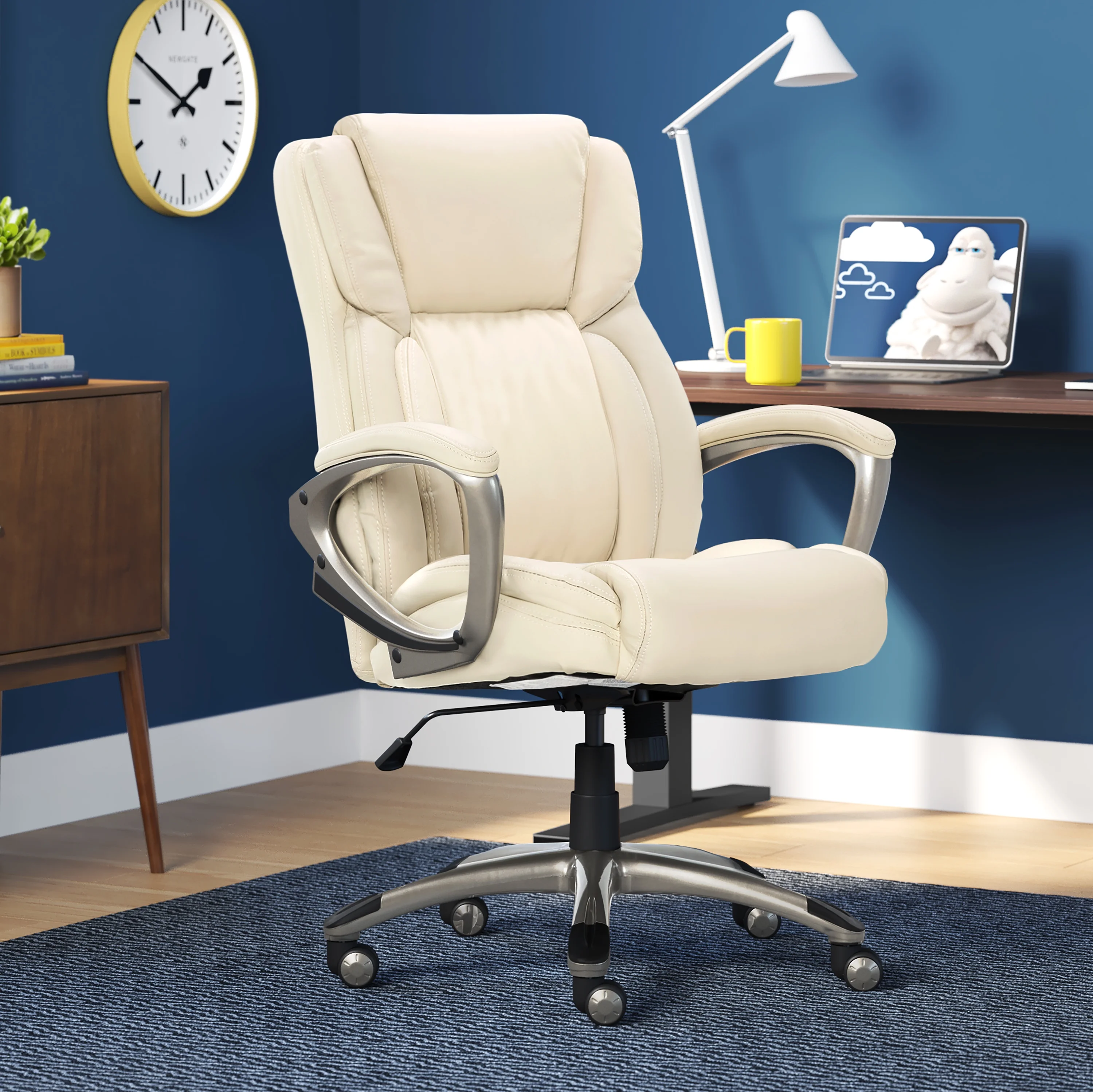 Serta Garret Executive Office Chair, Ergonomic Lumbar Support, Semi-Plush Cushion, Body Pillows, Ivory White