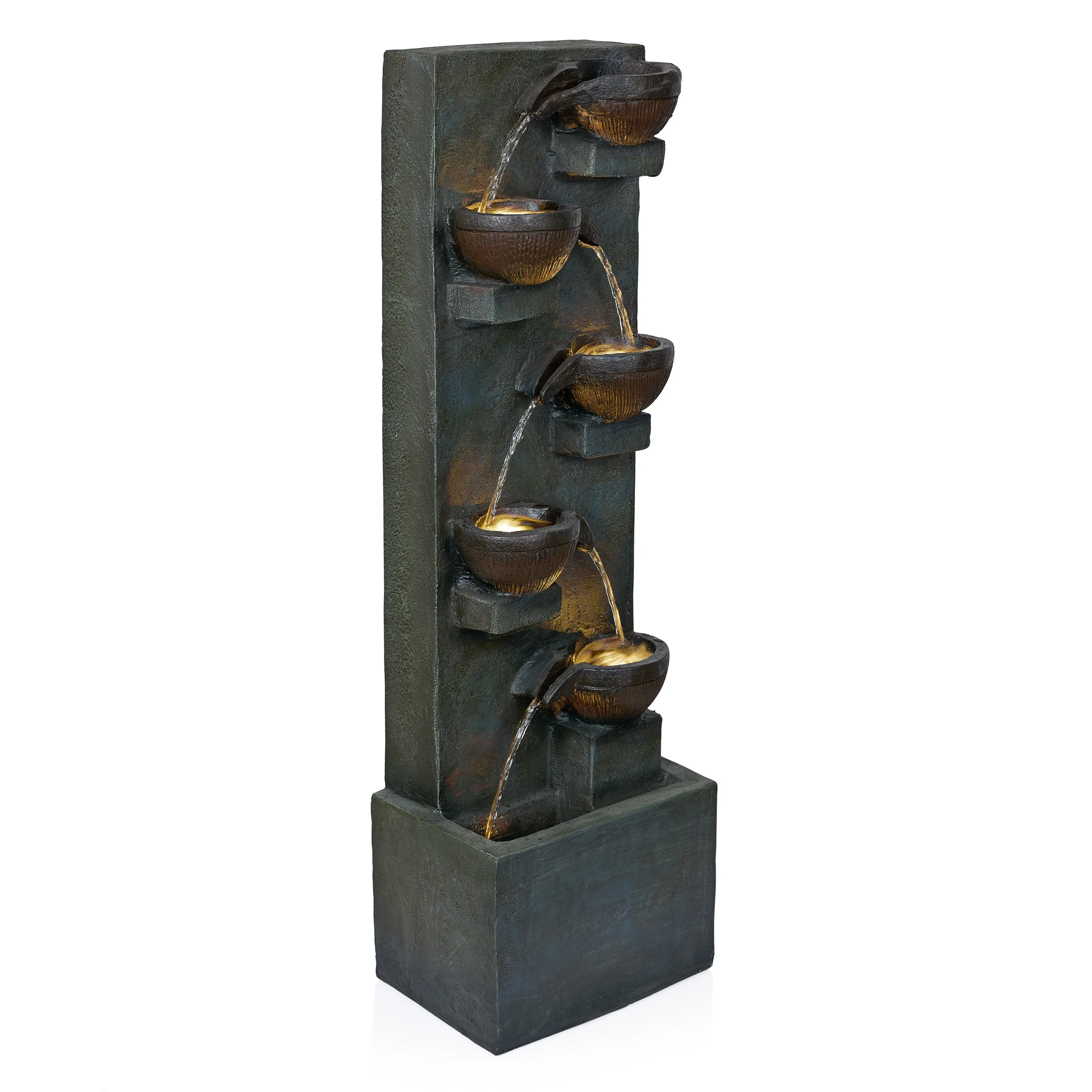 Alpine Corporation 6-Tier Bowl Old Fashion Gray Fountain w/ Warm White LED