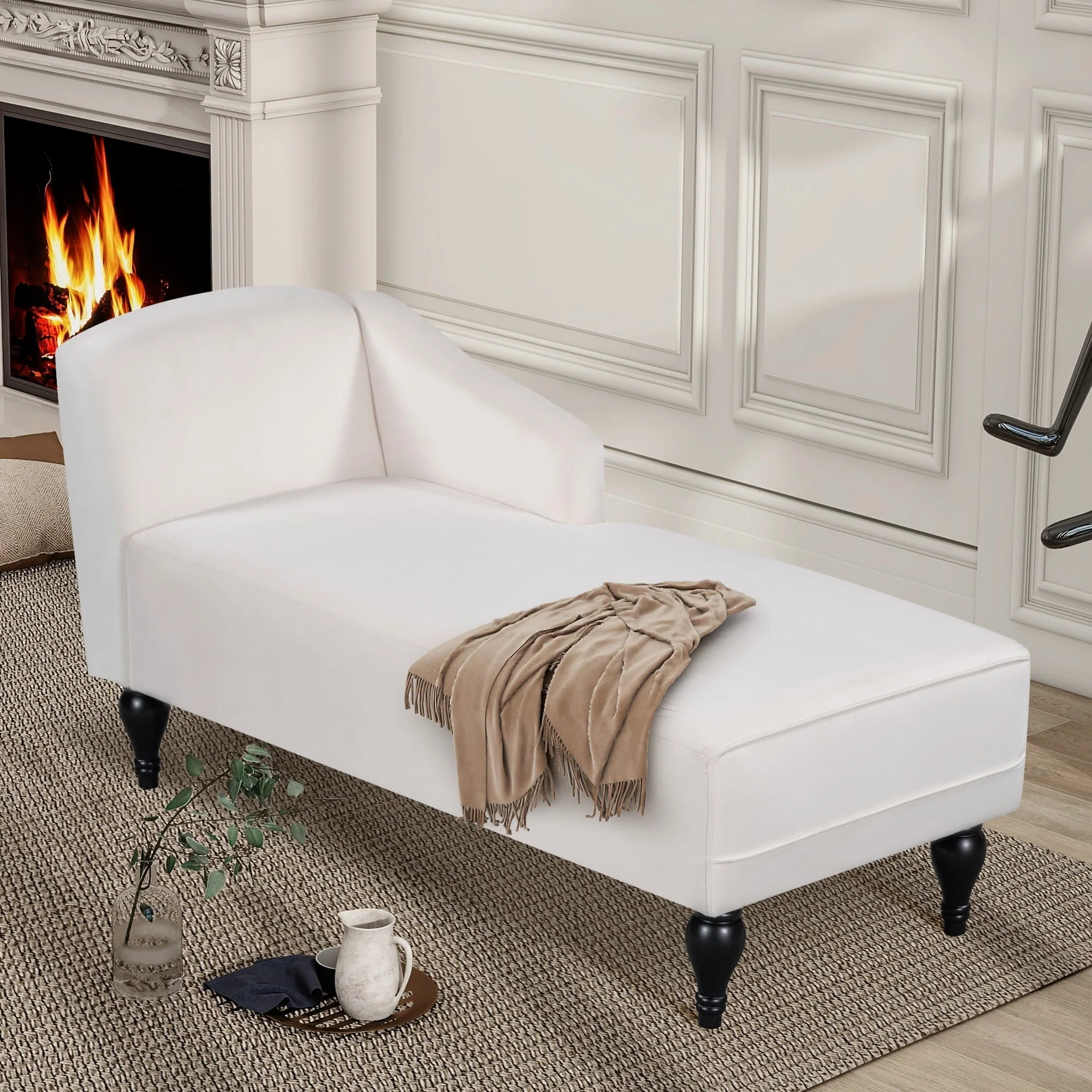 BSHTI 58 inch Velvet Chaise Lounge,Right Arm Facing Lounge Chair,Button Tufted Chaise Lounge indoor