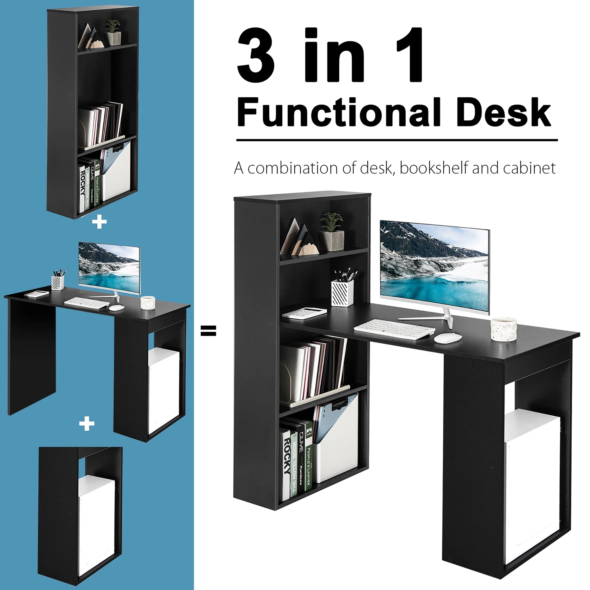 Costway Computer Desk Writing  Workstation Office 6-Tier Storage Shelves Natural