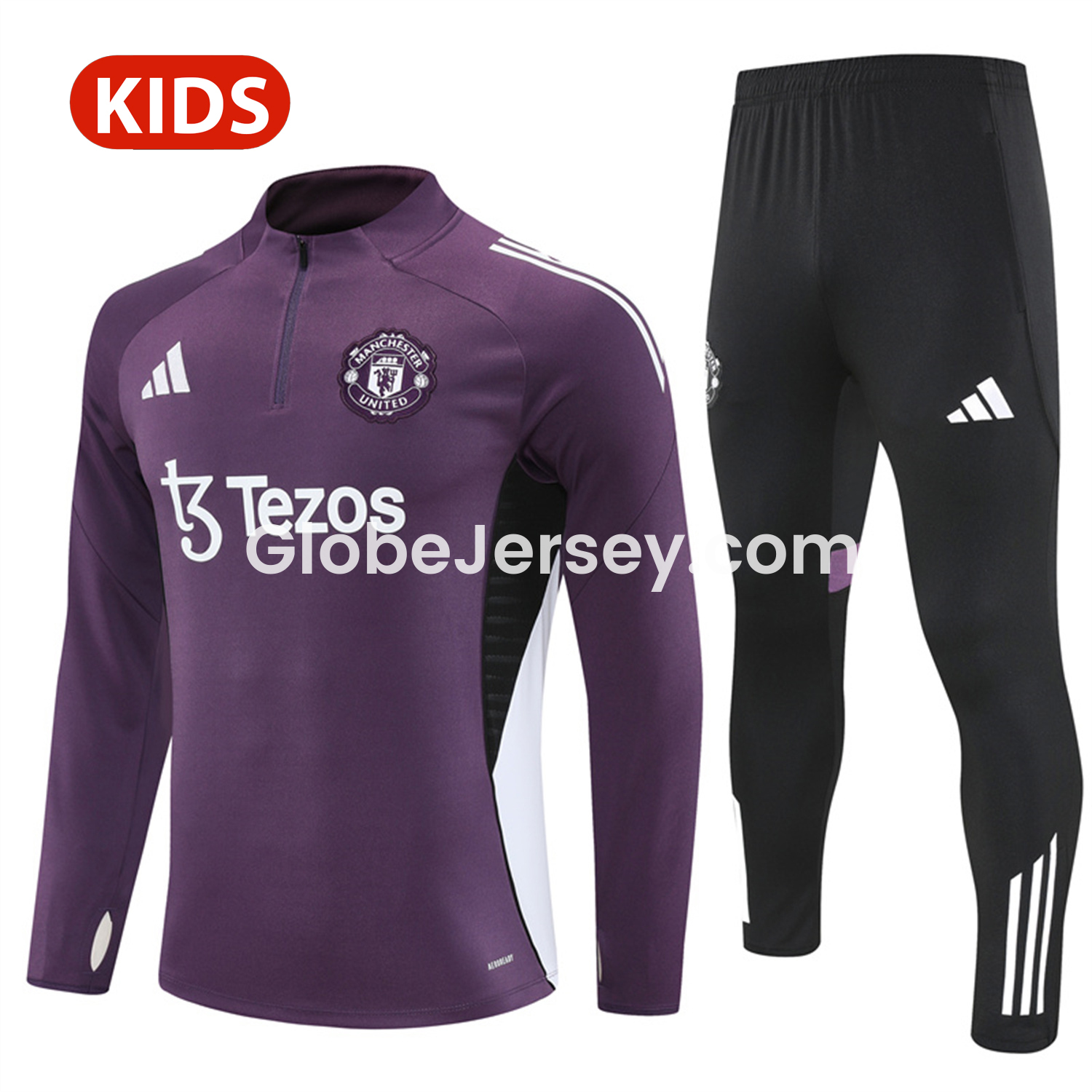 Manchester United 25-26 Kid Long Sleeves Training Set - Purple Top & Black Pants
