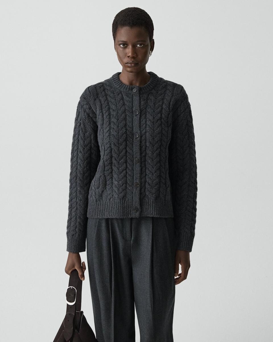 Cable-Knit Cardigan in Felted Wool-Cashmere