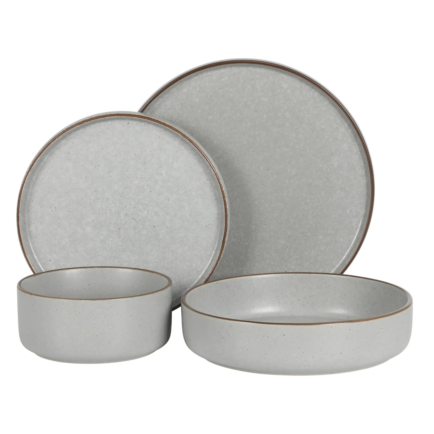 Gibson Elite Gelston Stoneware Matte Reactive Glaze 16 Piece (Service for 4) Plates and Bowl Dinnerware Set - Grey
