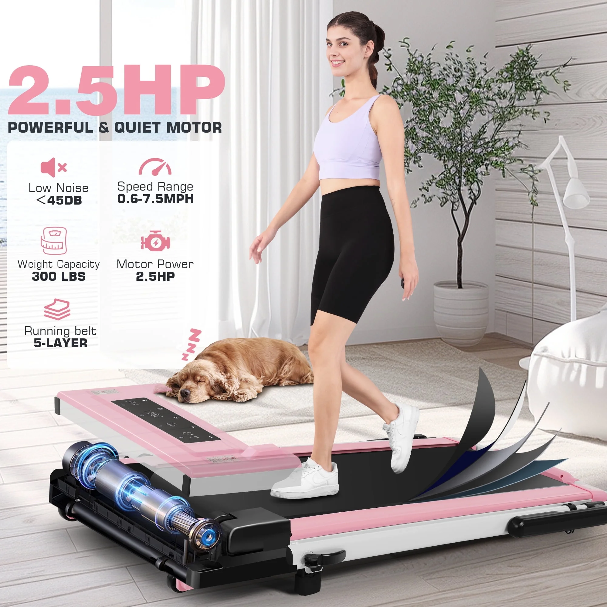 Simpfree 3 in 1 Under Desk Treadmill with Removable Desk, Walking Pad with Height Adjustable Armrests, LED Touch Screen, Remote Control, 0.5-7.5 mph