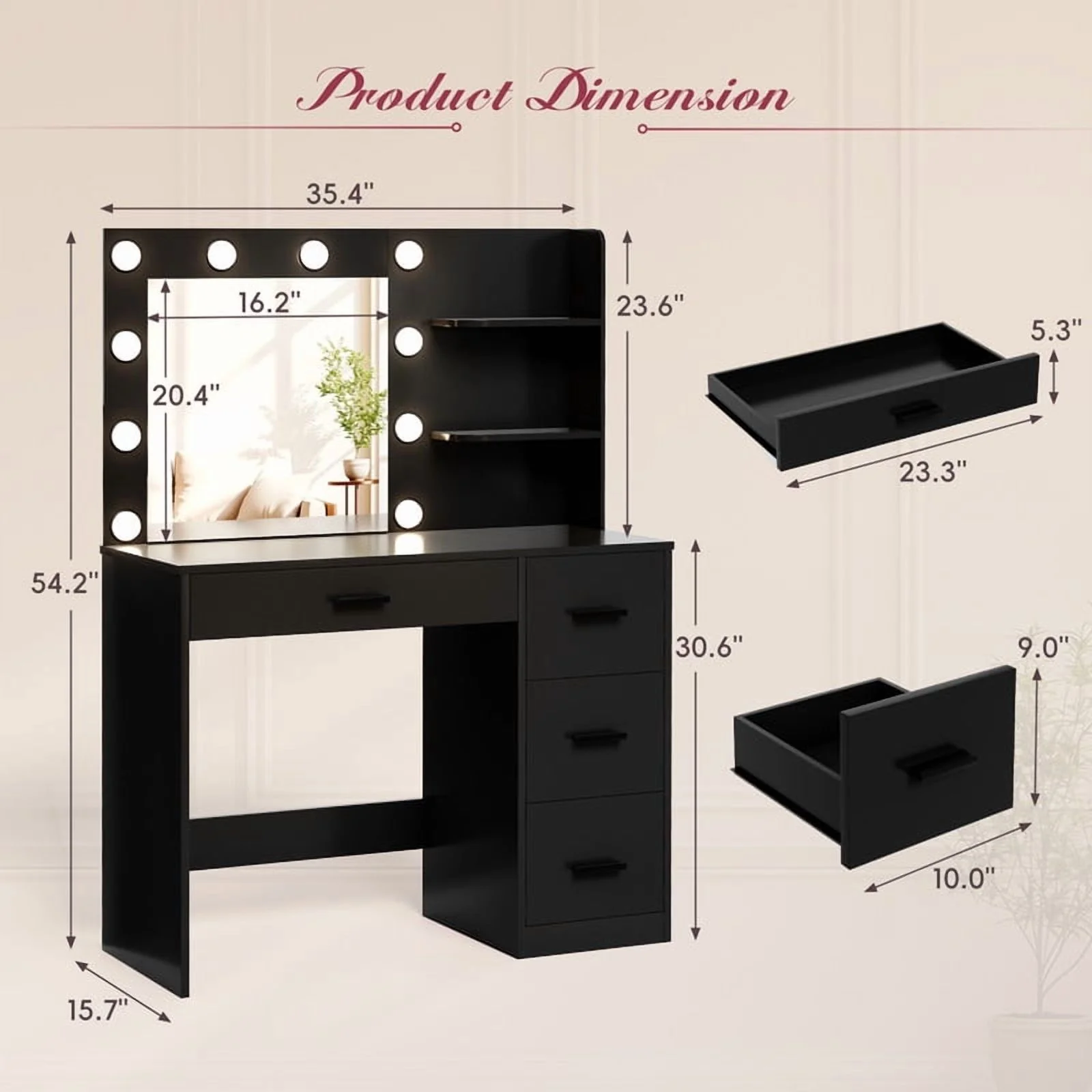 Lacoo Vanity Desk with Mirror and LED Lights, Makeup Vanity with 7 Drawers & 4 Shelves, Vanity Table with Power Outlet for Bedroom Dressing Room, White