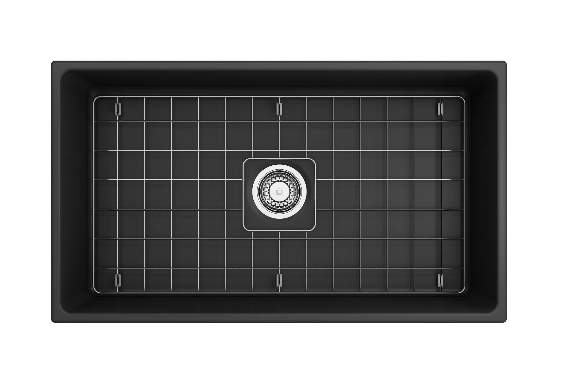BOCCHI Contempo Apron Front Fireclay 33 in. Single Bowl Kitchen Sink with Protective Bottom Grid and Strainer in White