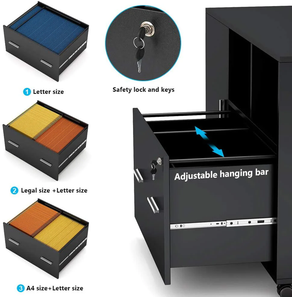 Tribesigns File Cabinet with Lock and Drawer,  Mobile Lateral Filing Cabinet Printer Stand with Wheels and Storage Shelves for Home Office, Letter/Legal/A4 Size(Black)