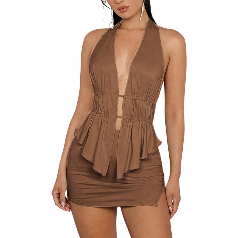 Women's 2 Piece Outfits Halter Top Bodycon Mini Skirt Sexy Sets