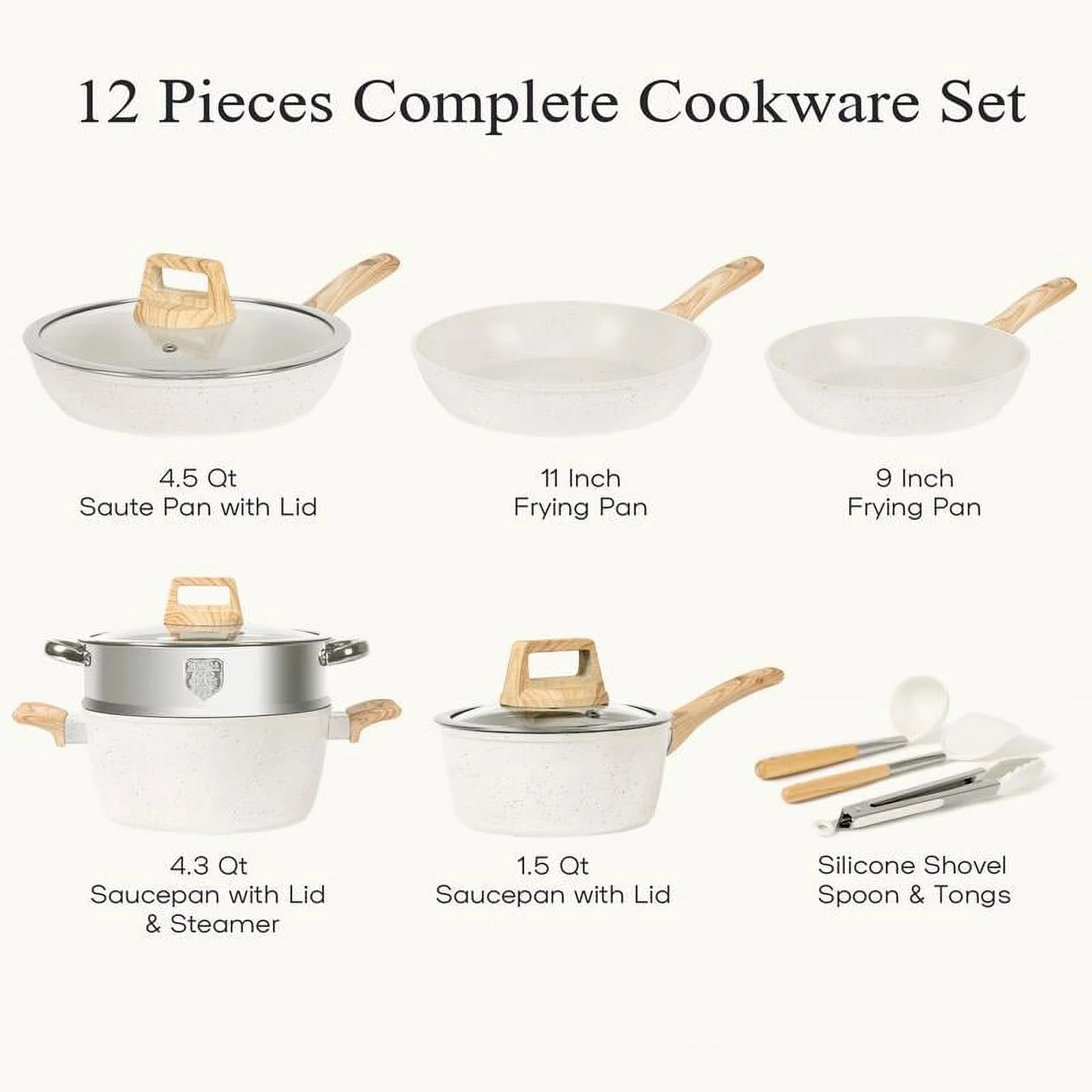 12pcs Pots and Pans Set Non Stick Kitchen Cookware Sets Induction Cookware Nonstick Granite Cooking Set with Frying Pans, Saucepans, Steamer