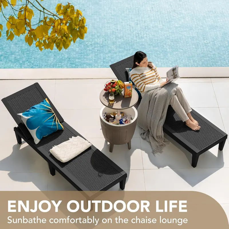 2-Pack Adjustable Outdoor Chaise Lounge Chairs – Waterproof. Easy-Assembly Poolside or Patio Loungers in Sleek Black