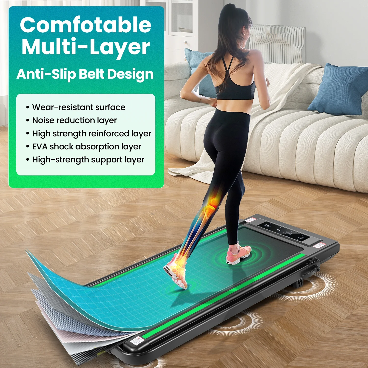 2 in 1 Walking Pad Treadmill with Incline, 2.5HP Under Desk Treadmill with Handle Remote Control & LED Touch Screen for Home Office Workout, 300lbs Weight Capacity Black & Green