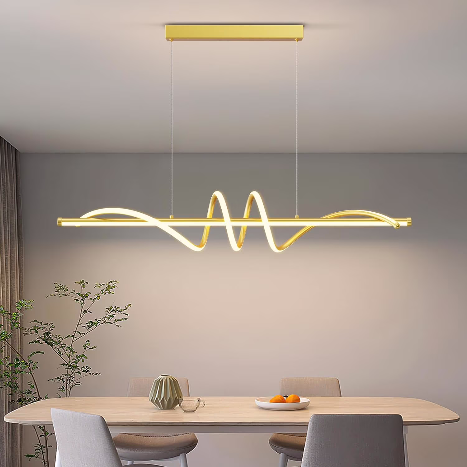 Modern Led Chandelier Dimmable Desk Linear Pendant Light with Remote Control Dimmable 3 Color Mode & Brightness Ceiling Lamp Dining Light Fixture for Kitchen Dining Room 39inch Black