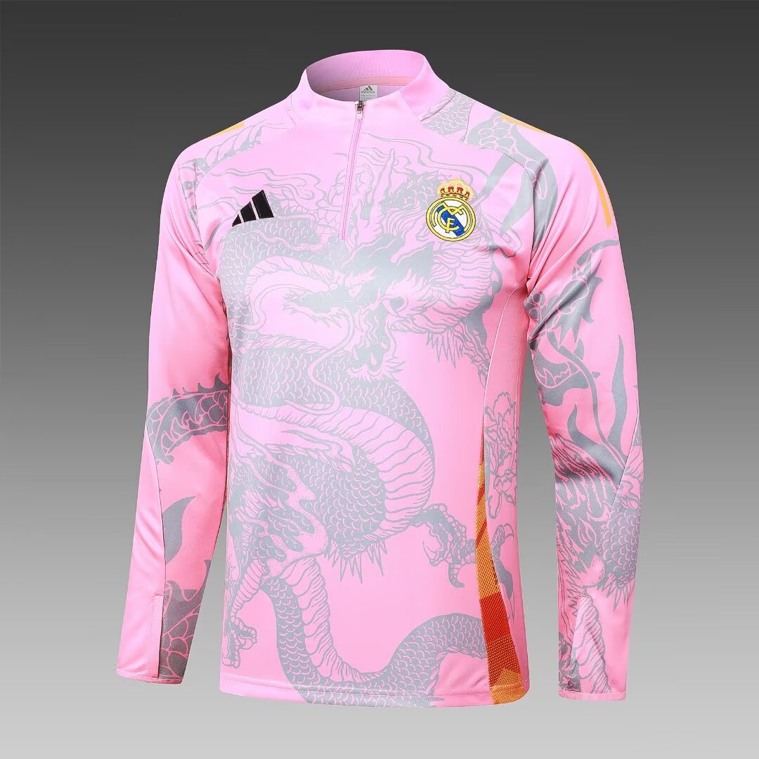 2024/2025 Real Madrid Half-Pull Training Suit Pink Dragon Football Shirt 1:1 Thai Quality