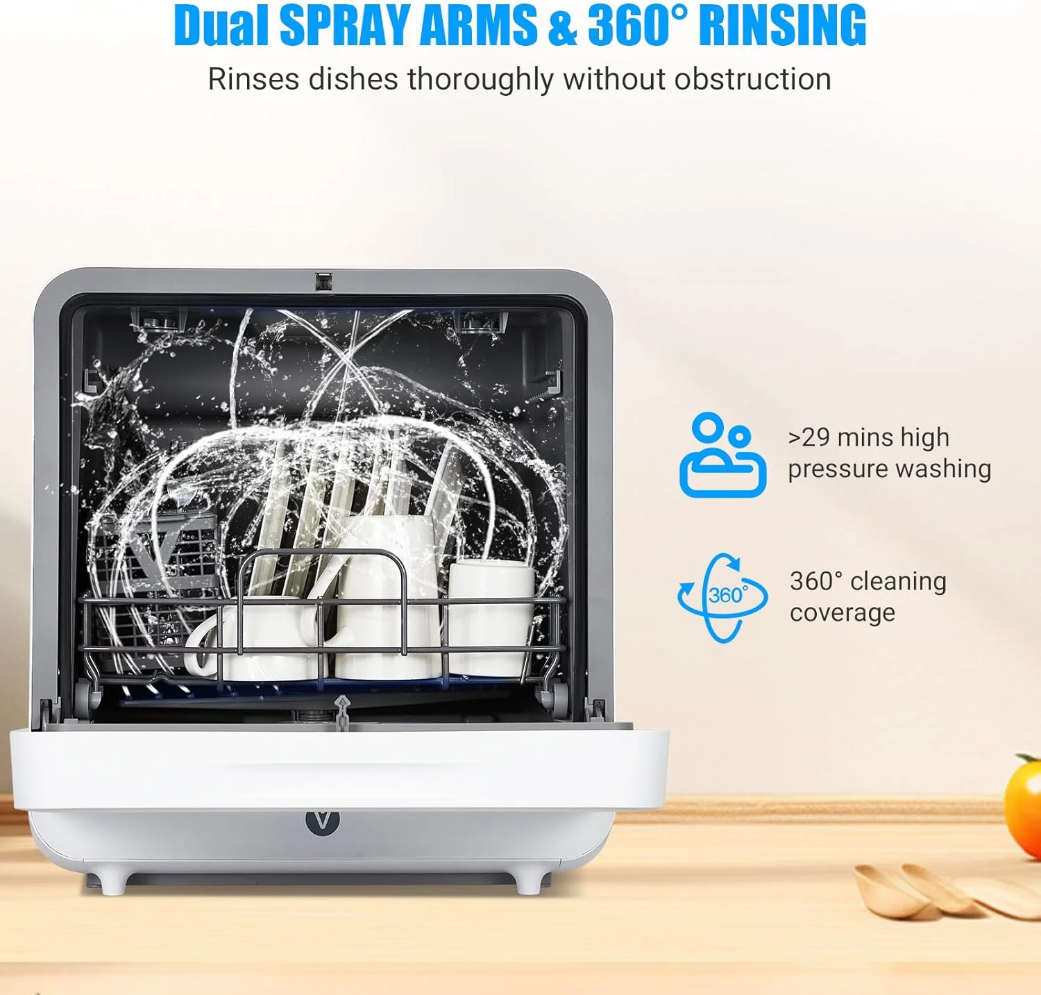 M optimized Portable Dishwasher Countertop, 6 Washing Programs Tabletop Dishwasher with 5L Built-In Water Tank, Air-Dry Function, LED Display & Touch Control, Dual Spray Rinsing
