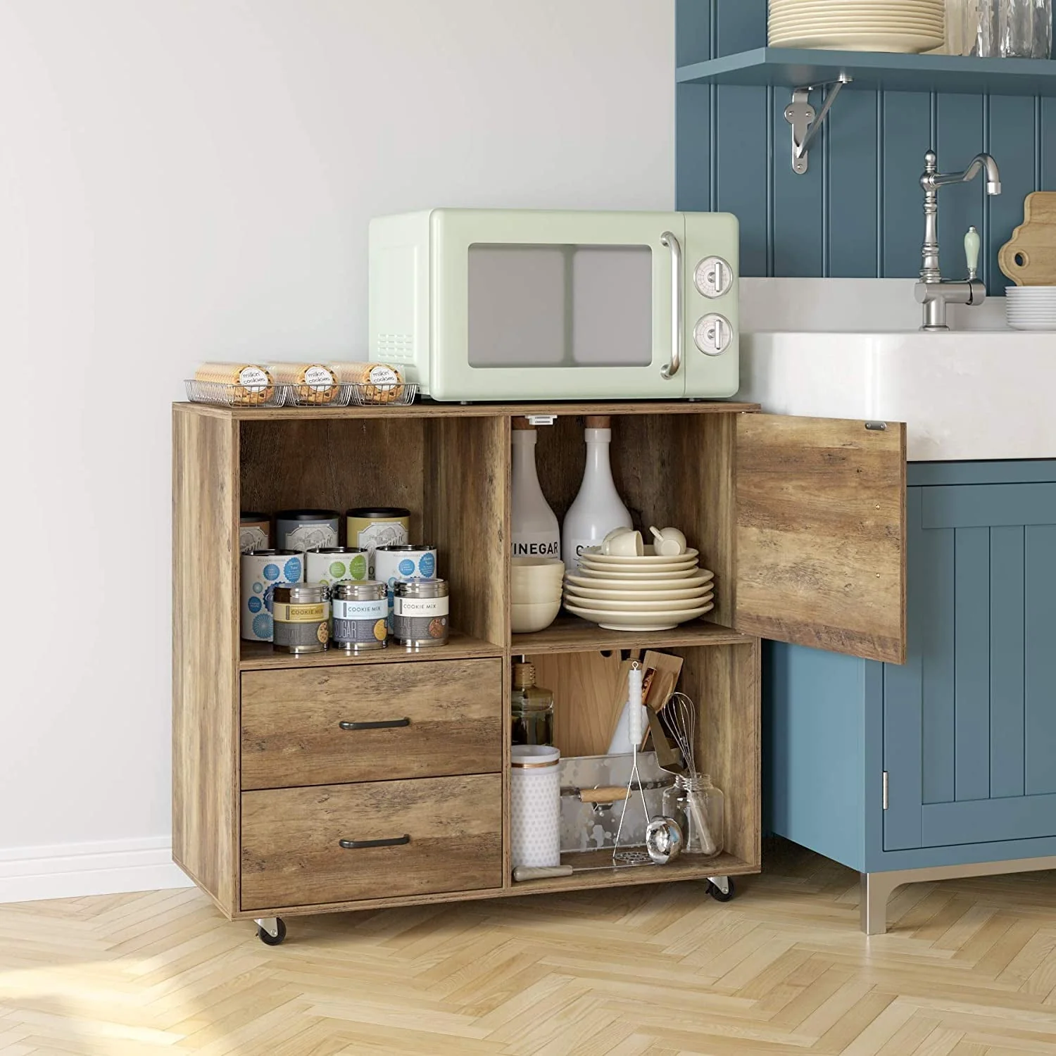 Homfa Lateral File Cabinet, Storage Printer Stand with 2 Drawers, Wood Mobile Filing Cabinet for A4 Paper Letters Home Office Furniture, Rustic Brown