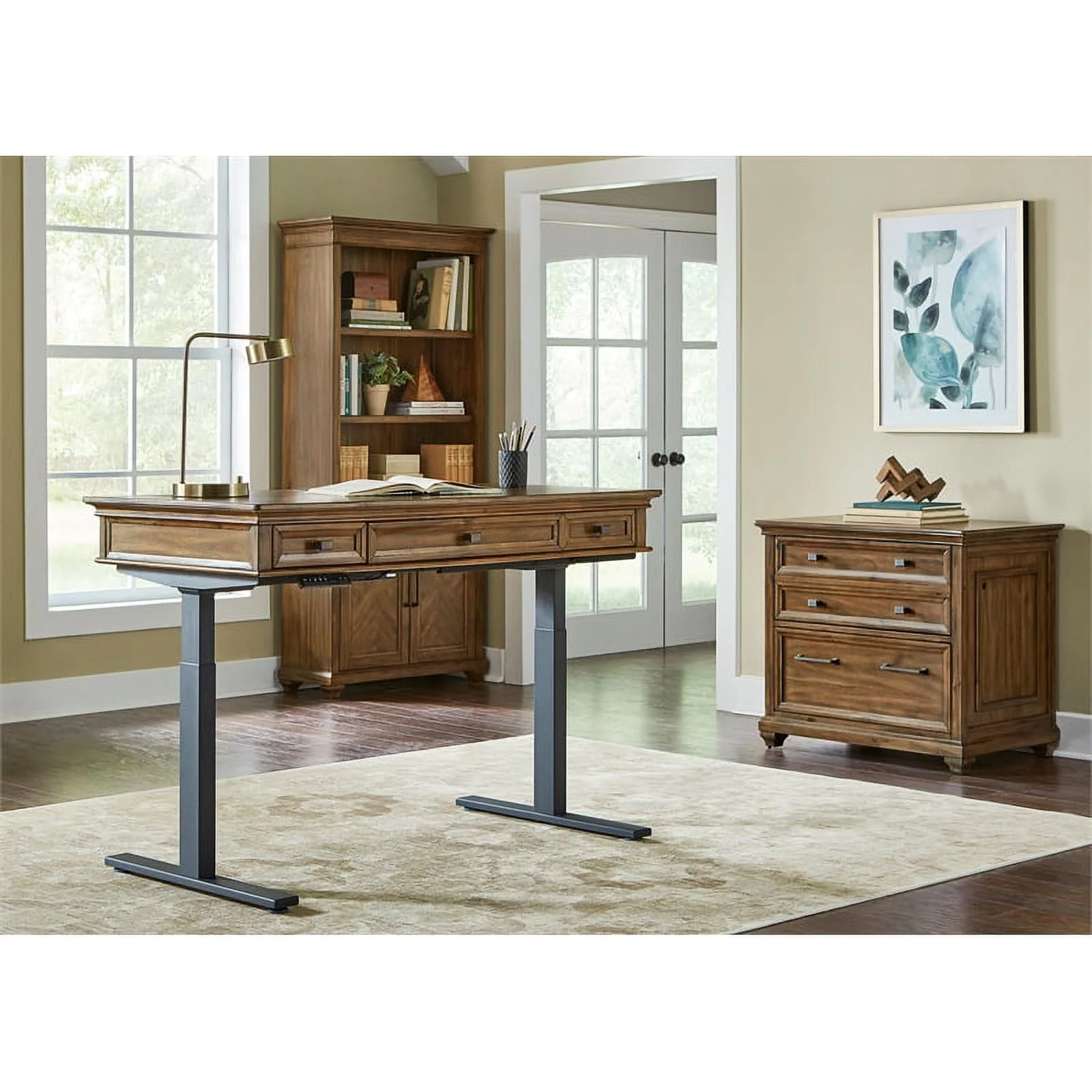 Martin Furniture Wood Electronic Sit Stand Desk Standing Desk in Brown