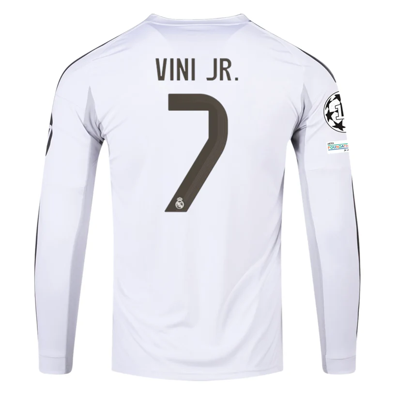 adidas Real Madrid Vini Jr Long Sleeve Home Jersey w/ Champions League Patches 25/26 (White)