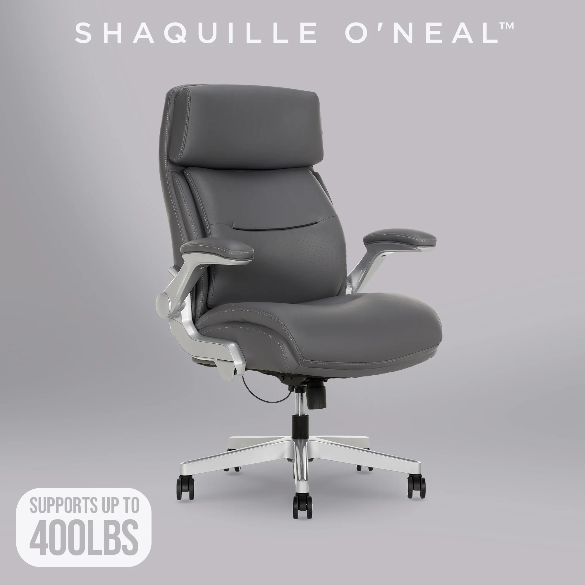 Shaquille O'Neal Cenzo Ergonomic Big and Tall Office Chair ,Flip-Up Arms PureSoft Upholstery High-Back Desk Chair with 400 lb Capacity, Black