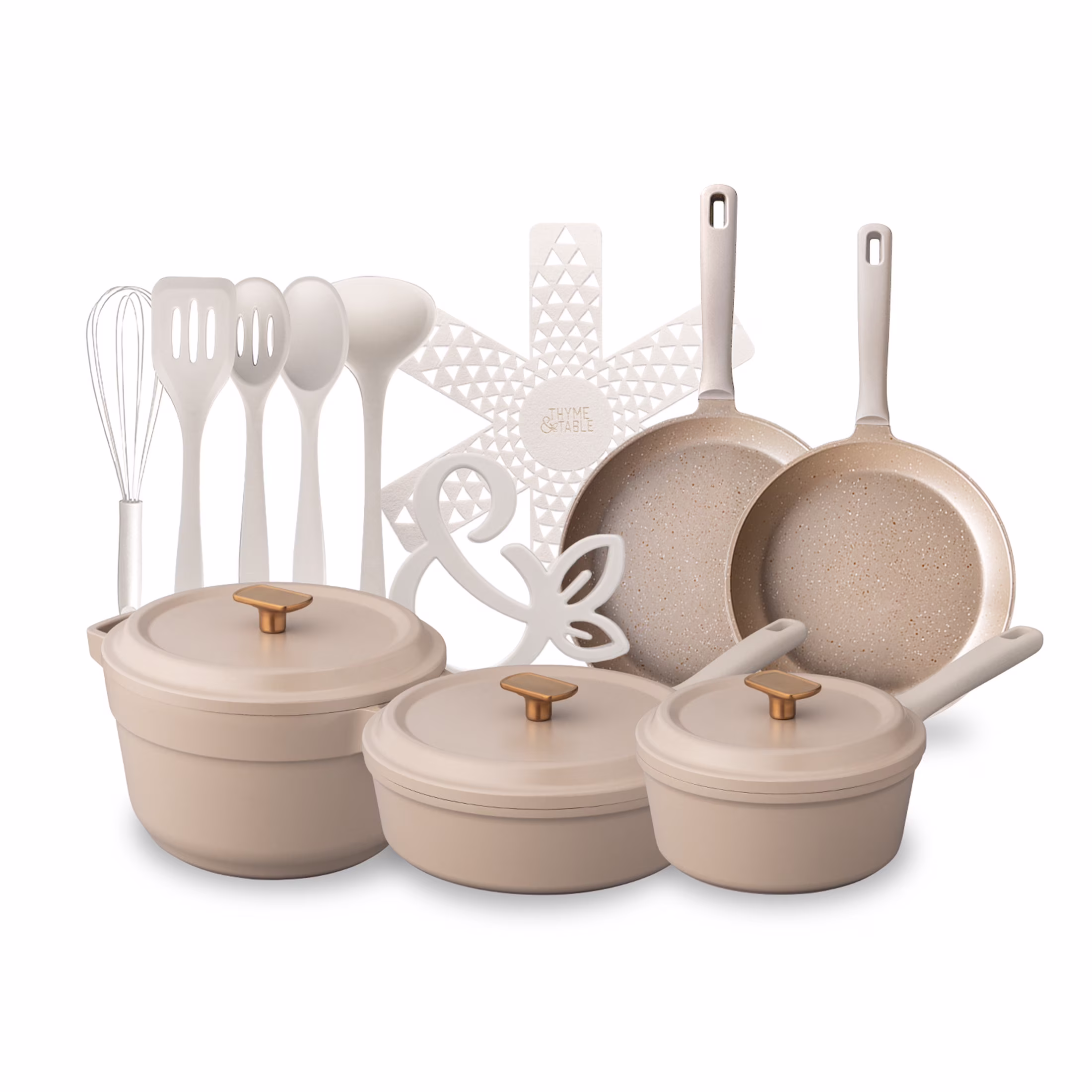 Thyme & Table 18-Piece Non-stick Diecast Cookware & Silicone Utensil Set, Pots and Pans Set - Atlantic Blue