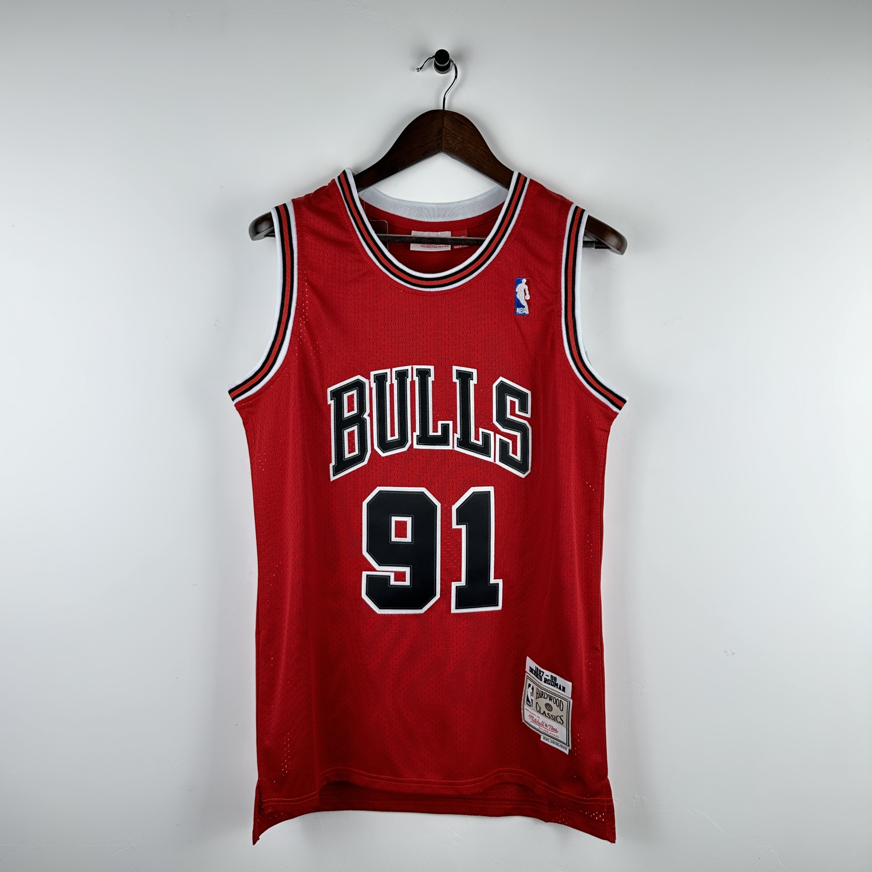 Embroidered MN retro jersey, Bulls 97/98 season, red, No. 91, Rodman