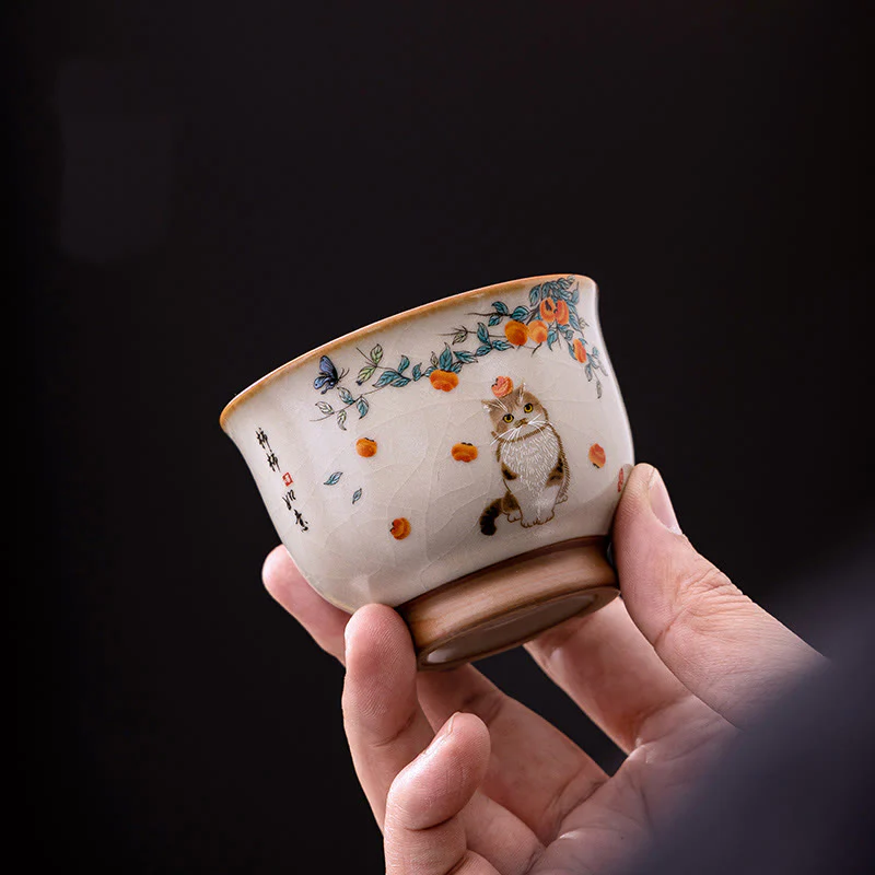 Buddha Stones Cute Cat Butterfly Teacup Kung Fu Tea Cup