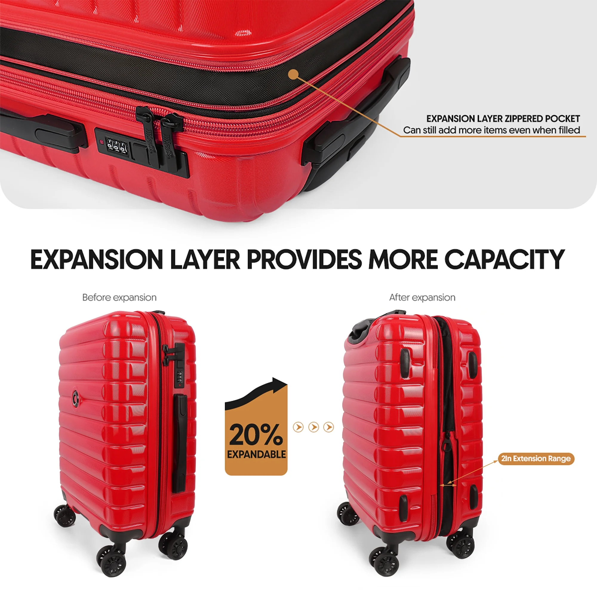 3 Piece Hardshell Luggage Set Expandable Hardside Suitcase with Spinner Wheels and TSA Lock, Lightweight Carry on and Checked Luggage 20
