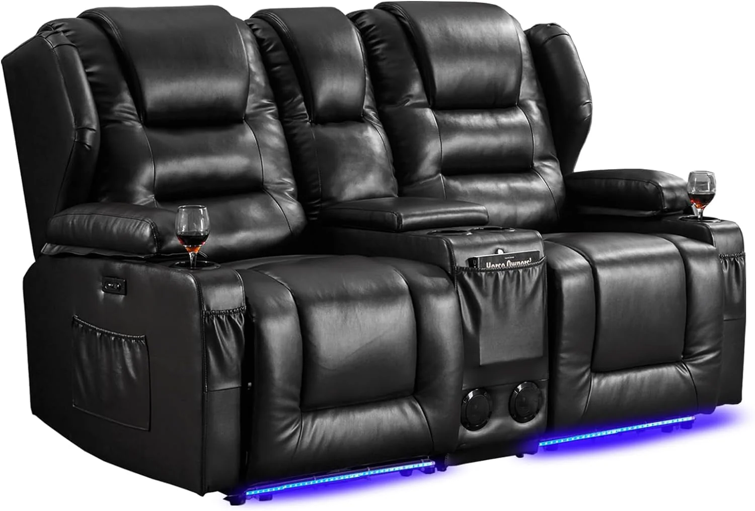 IPKIG Electric Home Theater Seating - Power Recline Chair Loveseat RV Sofa with Console. 67 Double Recliner 2 - Seater RV Couch with Storage/USB Charging/Lighting/Cup Holders for Living Room